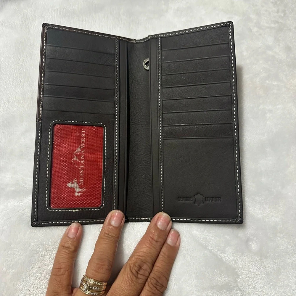 Montana West Black and Brown Embossed Leather Wallet